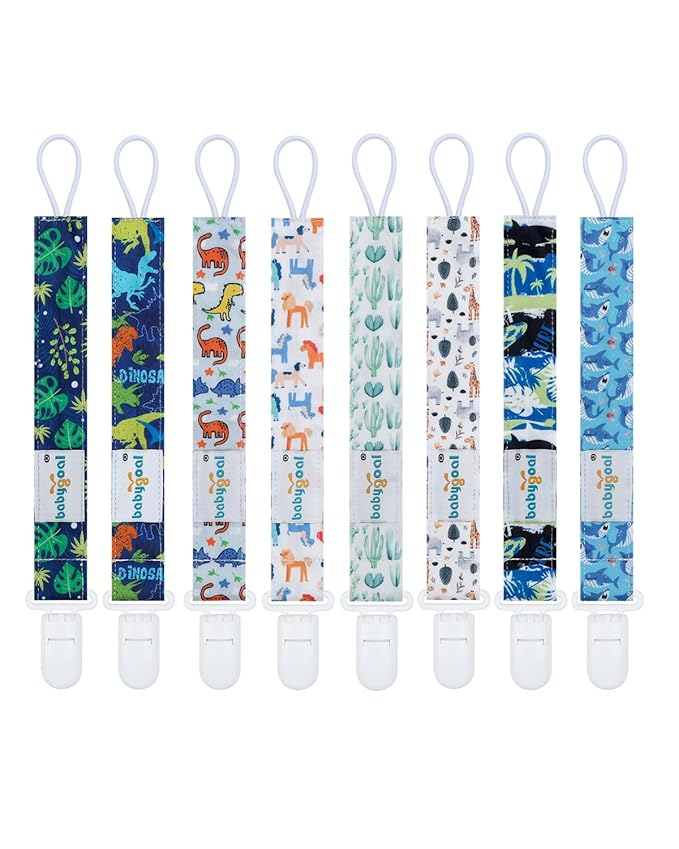 babygoal Aniaml Neutral Pacifier Clips, 8 Pack Binky Paci Holder Clips Fits for Most Baby Pacifiers and Binkies