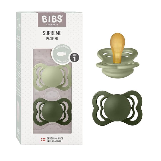 BIBS Pacifiers - Supreme Collection | BPA-Free Baby Pacifier | Made in Denmark | Set of 2 Sage/Hunter Green Color Premium Soothers | Size 0-6 Months