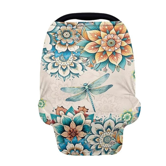 ZFRXIGN Boho Dragonfly Car Seat Covers for Baby Girls Nursing Cover Scarf Infant Stroller Cover Multi Use Soft Stretchy Carseat Canopy Baby Car Seat Cover Western Flower