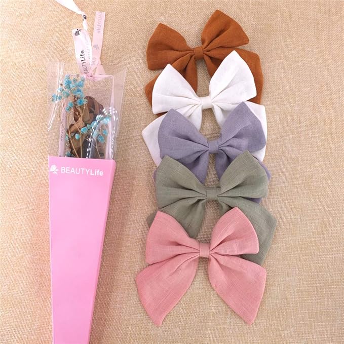 Original Linen Bow Hair Clips Girls Women Large Sailor Bows Baby and Mom Hair Alligator Clips White Navy Neutral Bow