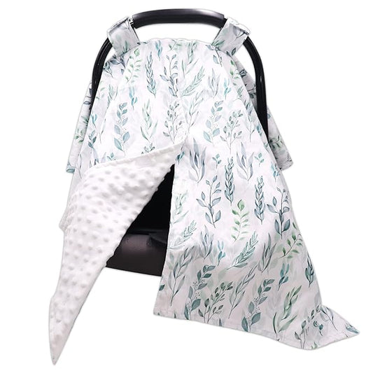 DILIMI Car Seat Covers for Babies, Peekaboo Opening Infant Car Seat Canopy for Baby Boys Girls, 2 in 1 Mom Nursing Breastfeeding Covers, Minky Warm Carseat Canopy for Newborn, Green Leaf