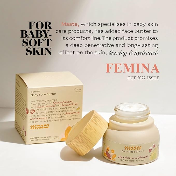 MAATE Baby Face Butter (50 gm) | Enriched with Shea Butter & Avocado | Baby Cream For Face | Baby Face Butter For Kids 0-12 years | Nourishes & Softens Skin | Quick Absorbing and Extremely Light