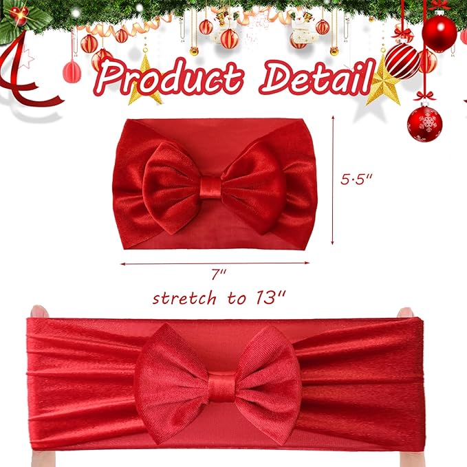 Christmas Red Velvet Baby Headbands Green Bows Handmade Soft Hairbands Big Bows for Baby Girls Wide Head Wrap Hair Accessories