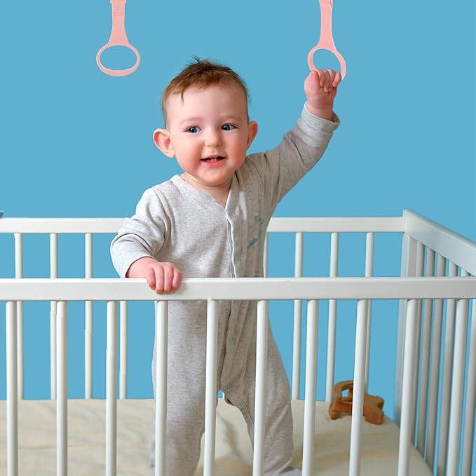 VANZACK 4 Pcs Baby Pull up Rings Baby Playpen Pull up Rings Baby Bed Stand Walking Exercises Assistant - Crib for Infant Toddler