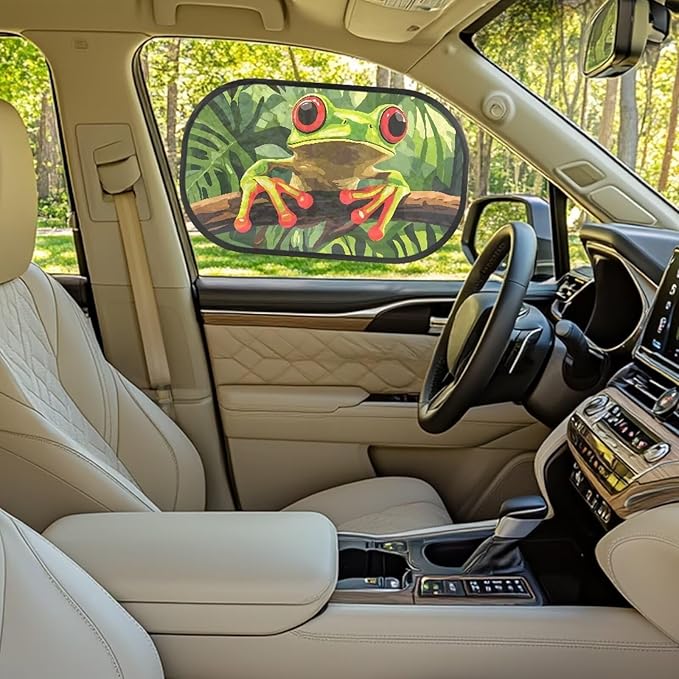 Bulopur Cute Frog Car Window Covers 2 Pack Car Shades for Back Windows Baby UV Protection Breathable Window Shade Baby in Car Universal Fit Mesh Car Window Shades