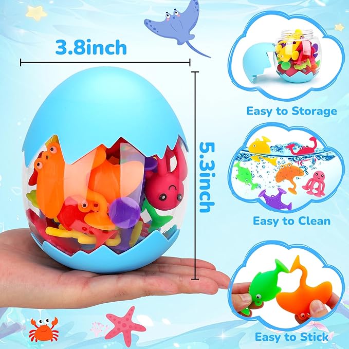 Toddler Suction Cup Bath Toys, Ocean Animal Bath Water Toys for Kids Ages 1-3 3-5 4-8 No Hole Mold Free Bathtub Car Window Toys Travel Trip Essentials for 3 4 5 Year Old Boy Girl Birthday Gift