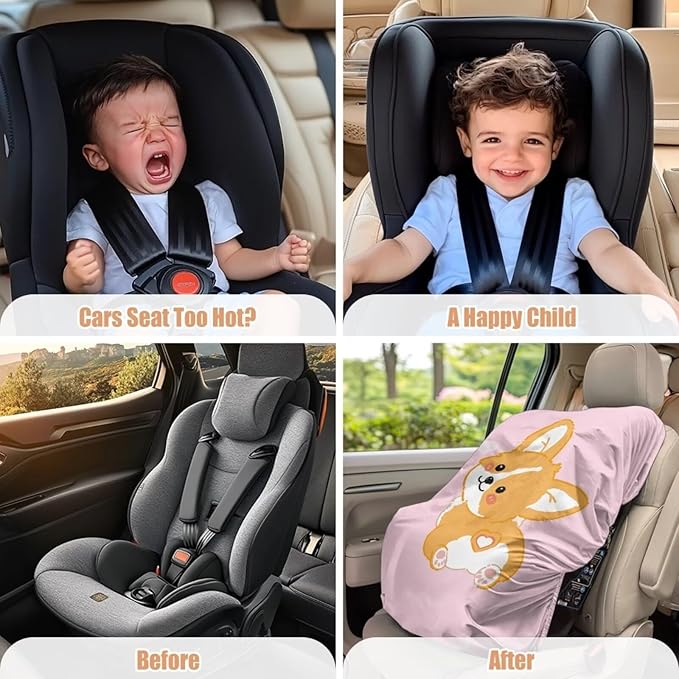 Dog Print Car Seat Cover Baby Car Seat Sun Shade Cover with Elastic Band, Elastic Style, Keep Baby Cool and Child Safety for Travel