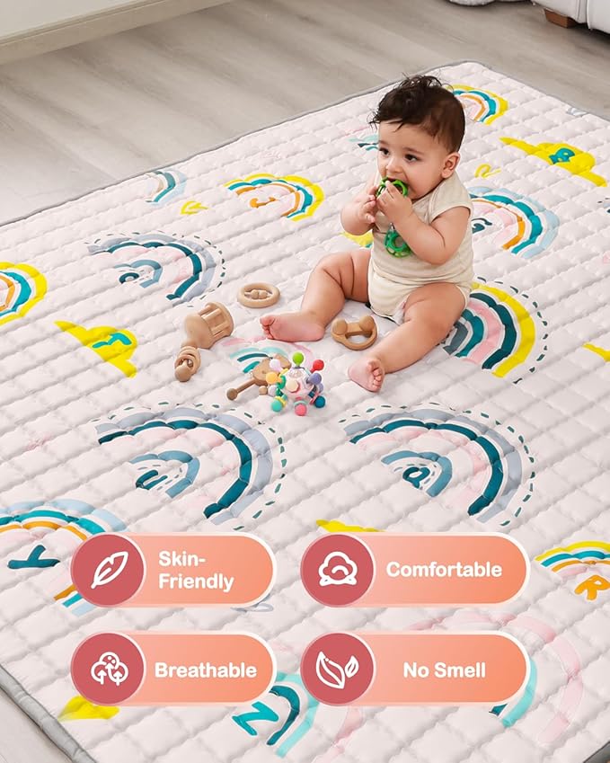 WONDAY Thick Baby Floor Playmat for Playpen,50x50 Playpen Mat Non Toxic Car Foldable Kids Crawling Mat for Babies 6-12 Months, Infant Baby Playpen Mat for Toddlers 1-3