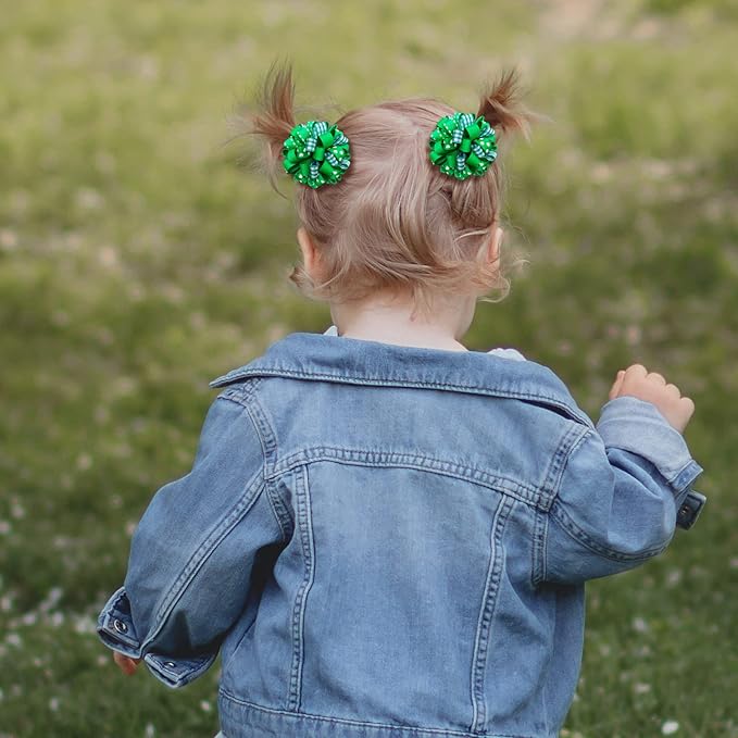St Patricks Day Korker Hair Bow Clip 3'' Irish Green Shamrock Curly Corker Fireworks Alligator Barrette Toddler Baby Girls Kids Pattys Christmas Holiday Favor Gift Accessories
