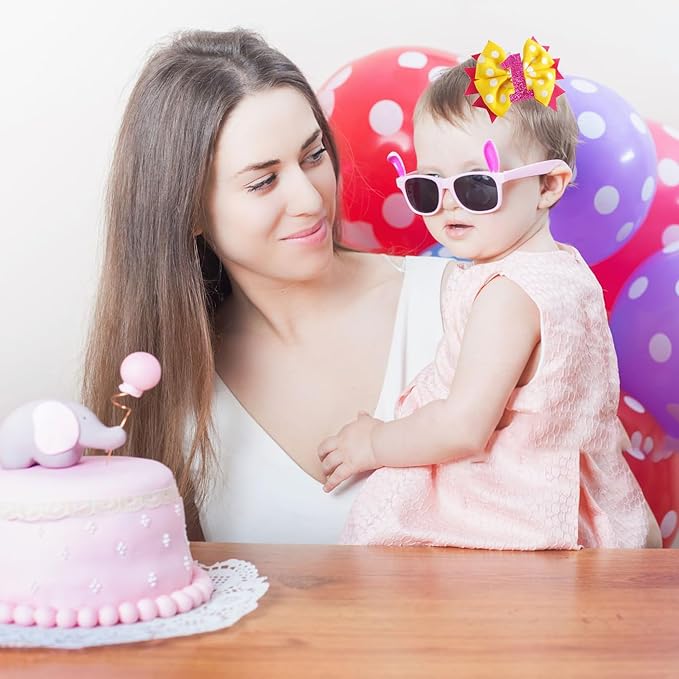 Birthday Hair Bow for Baby Girls - 2Pc Yellow Sprinkle Bow Headband for 1st Birthday Glitter Ice Cream Baby Party Decorations for Girls Toddlers Hair Accessories