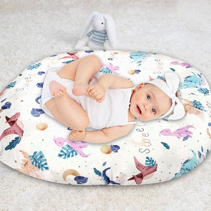 Newborn Lounger Cover, Cute Dinosaur Removable Cover Ultra Soft Comfortable Lounger Slipcover Removable Cover for Infant Lounger Pillow (Lounger not Included)