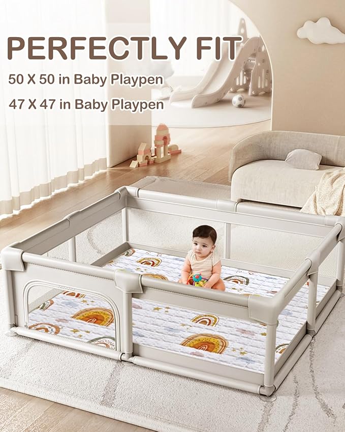 Baby Play Mat for Floor,50" X 50" Playpen Mat for Babies,Foldable & Washable Baby Crawling Mat,Non-Slip Cushioned Baby Floor Mat,Activity Baby Playpen Mat for Infants