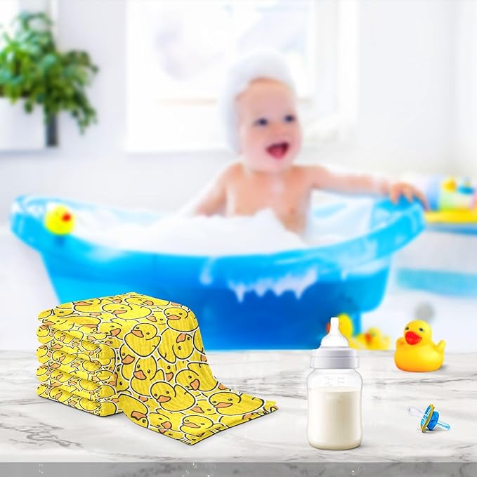 Duck Baby Washcloths Newborn Muslin Burp Cloths 3 Pack Soft Cotton Baby Face Bath Towel Drool Bibs for Infants, Girls and Boys 11.8 x 11.8 Inch