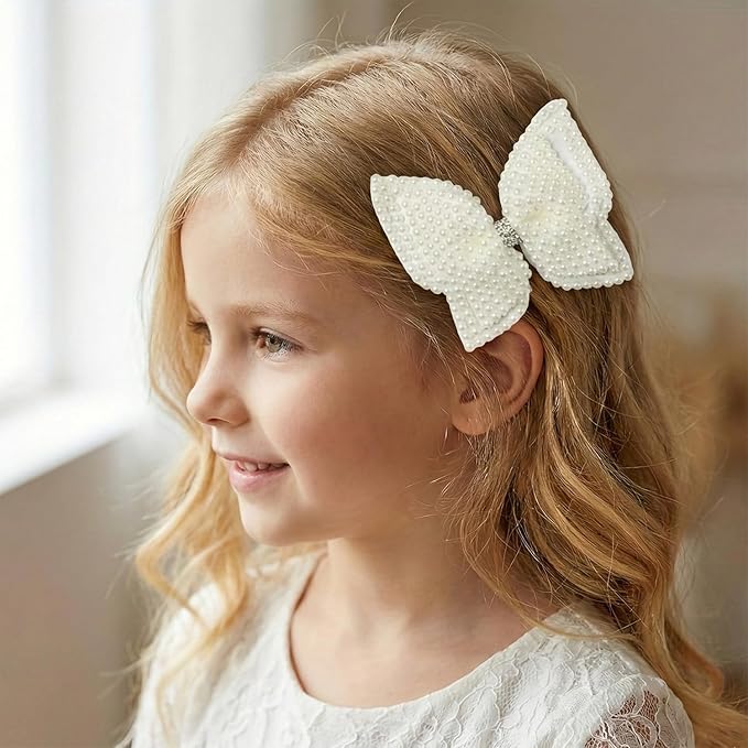 JIAHANG Baby Girls Hair Bow Headband and Clips Set, Children Hair Accessories Gift 4Pcs Set (pearlseriesB)