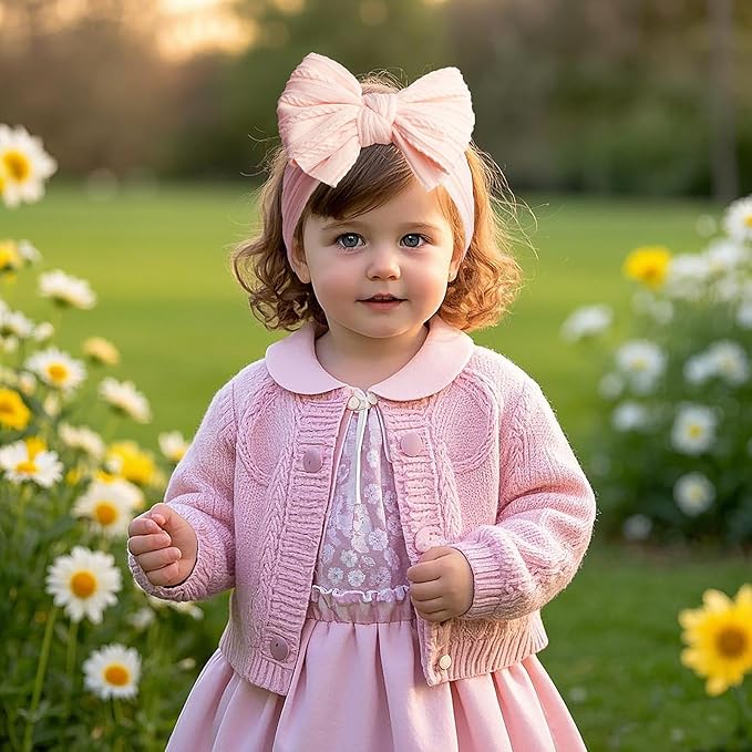 LemonSpace Handmade Baby Girls Headbands Soft Stretchy Nylon Hair Bands Hair Accessories Bows for Newborn Baby Girls Infant Toddlers Kids (Pink)