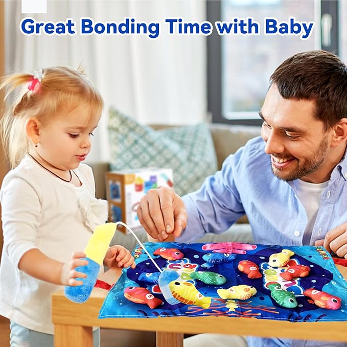 Count Learning Montessori Toys for Toddlers 3 Year Old Cloth Toddler Fishing Game with Stacking Cups,Baby Toy 12-18 Months 1 2 Year Old Boy Girl Gifts (Fish)