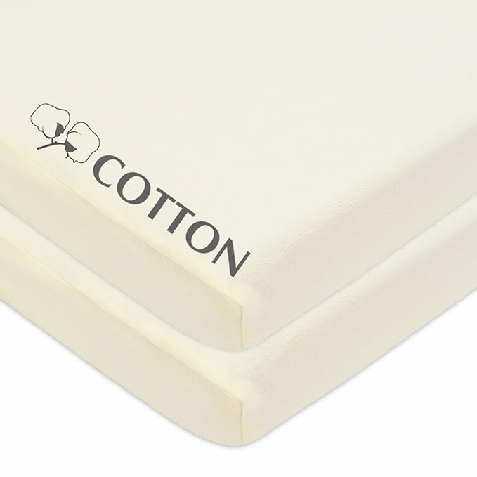 American Baby Company 2 Pack 100% Natural Cotton Fitted Pack and Play Sheets 39" x 27" - Soft & Breathable Pack N Play Sheets for Playard & Mini Crib Mattress, Cream, for Boys & Girls