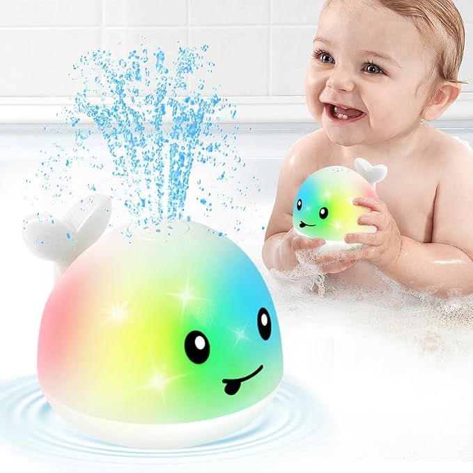 Whale Bath Toy Sprinkler, Baby Easter Basket Stuffers, Light Up Bath Toys for Kids Ages 1-3 Babies 6-12-18 Months, 1 2 3 Year Old Boys Girls Easter Toddler Birthday Gifts, Bathtub Pool Water Table Toy