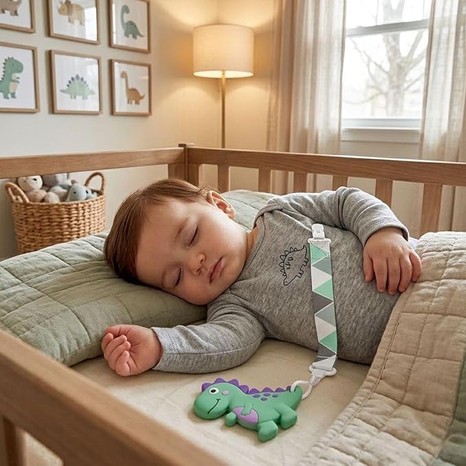 PandaEar Baby Pacifier Clips Solid Color, 4 Pack Universal Holder Leash for Boys and Girls, Teething Toys Teethers (Neutral)