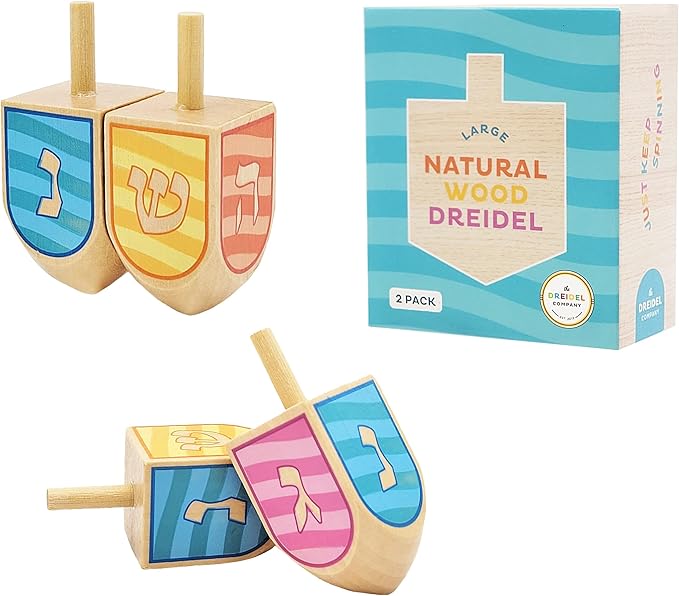 The Dreidel Company Extra Large Hand Painted Wood Hanukkah Dreidels, 2-Pack Ocean Dreidel Design