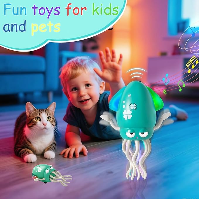 Dancing Squid Toy,Funny Electric Dancing Octopus Toy with LED & Music,Creative Crazy 8-Leg Action Squid with Fishing Pole,Stress Relief Xmas Gift for Boys Girls