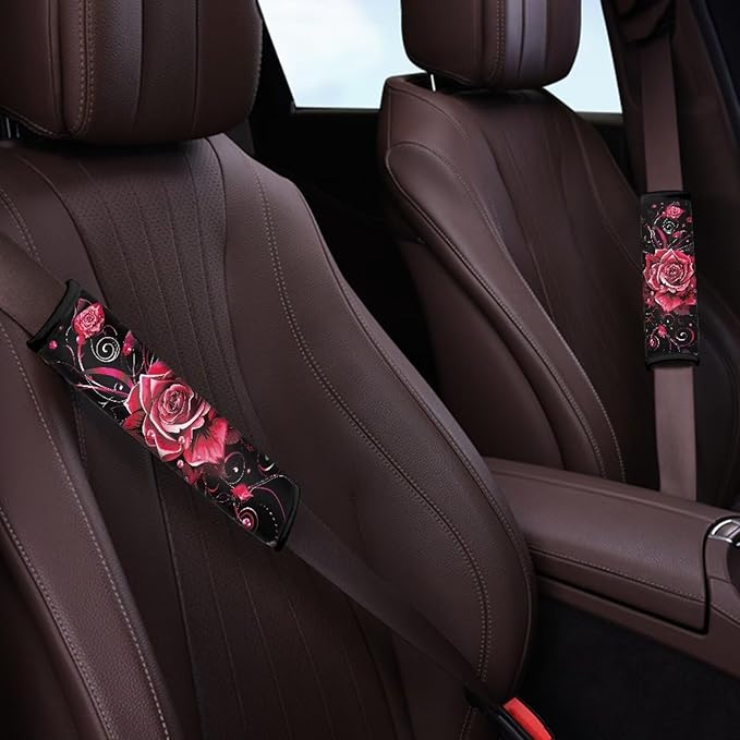 Romantic Rose Car Seat Belt Shoulder Strap Covers Pad Shoulder Pads for Seat Belts Universal Interior Accessories Safety Strap Cover for Auto SUV Truck Airplane Backpack