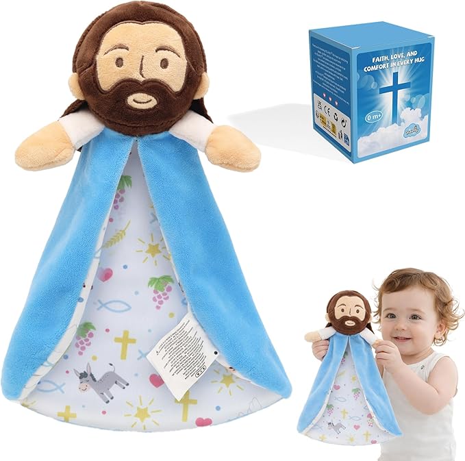Yelakey Security Blanket, Baby Lovey with Soft Minky Velour, Baptism for Boys and Girls, 13.8 Inch Jesus Stuffed Snuggle Toy, Newborn Essentials Birthday