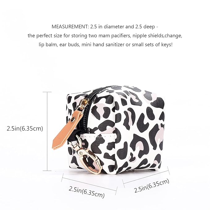 MOMIGO Pacifier Case Bag - Pacifier Holder with Clip for Diaper Bag Stroller Purse Charm, Holds 2 Pacifiers Outdoor Travel (Leopard)