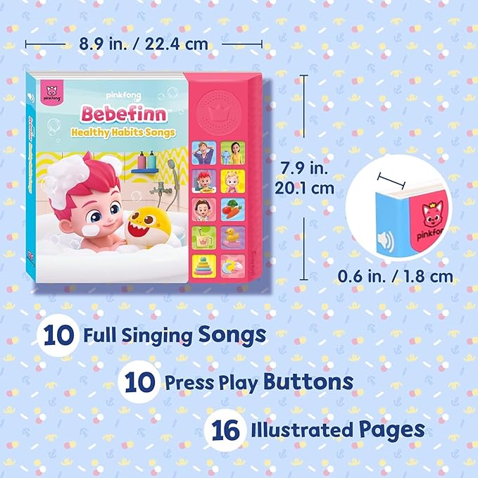 Bebefinn Healthy Habits Songs Musical Sound Book for Toddlers 1–3 | 10 Buttons, 10 Songs Interactive Learning Toy by Pinkfong