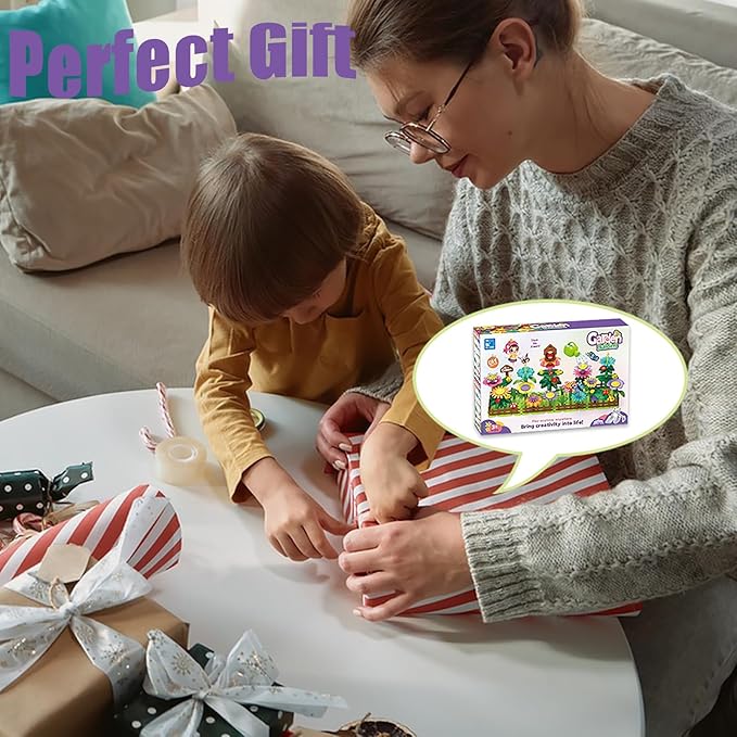 Winbar 124 PCS Garden Building Toy, DIY Building Block for Children Aged 3, 4, 5, 6. Flower Block for Children's Garden Scenes Suitable Education and Birthday Gifts Preschool Children
