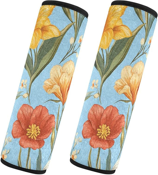 Car Seat Belt Pads Covers Set of 2 Soft Unique Camera Bag Strap Cover for Adults Youth Kids S Autumn Flowers Flower Daffodil Gladiolus Blue