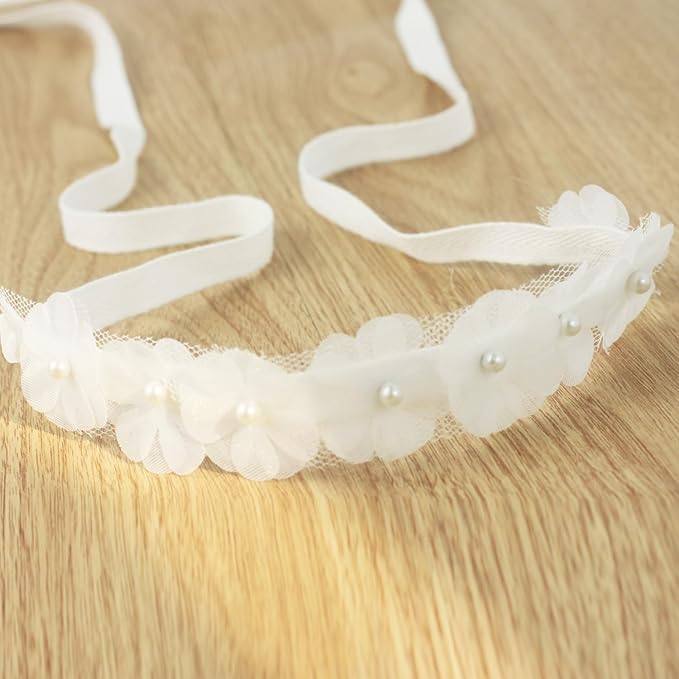 Nihao Baby Baptism Headband for Baby Girl Christening Newborn girl White Headbands with Bows 2 PCS