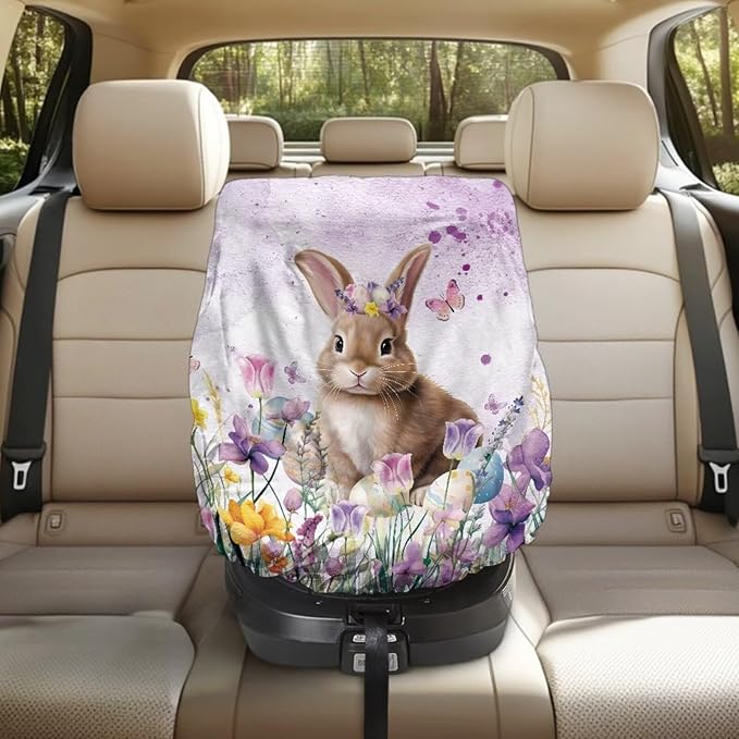 XYZCANDO Rabbit Print Car Seat Sun Cover for Baby Easter Print Summer Carseat Cover Protect from Sun/Hot Days Washable Baby Car Seat Shade Cover for UV Rays Protection Gift for Holiday
