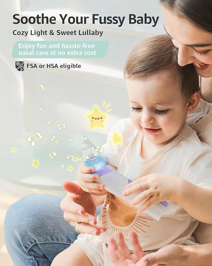 GROWNSY Nasal Aspirator for Baby, Electric Baby Nose Sucker, Automatic Nose Cleaner with Larger Suction Chamber and More Powerful Suction, Music and Light Soothing Function, Purple