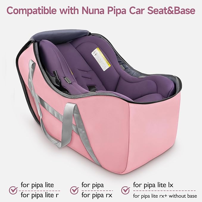YOREPEK Infant Carseat Cover for Airplane Travel Compatible with All Nuna Pipa Car Seat and Base, Uppababy Mesa and Base, Padded Car Seat Bags for Air Travel, Car Seat Bag with 5 Protective Feet,Pink