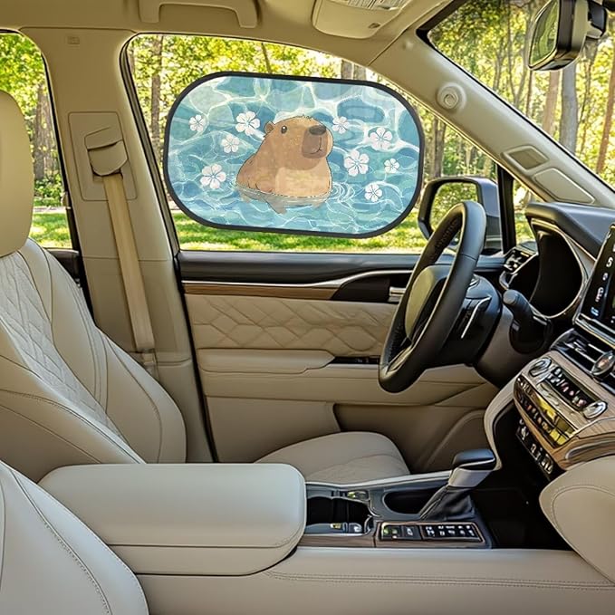 Bulopur 2 Pack Floral Capybara Window Shade Baby in Car Glare Shield Protection Cute Side Window Screens Easy to Install UV Protection Breathable Universal Fit
