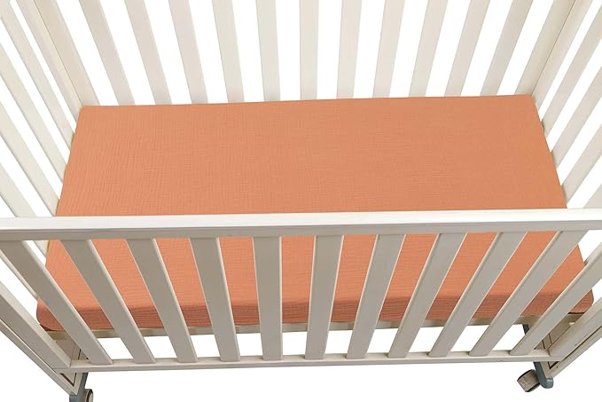 Onacosht Muslin Mini Crib Sheets, 39" x 27" Pack and Play Mattress Sheets Fitted for Pack N Play, Soft Cotton for Boys Girls, 2 Pack, Light Brown and Moon
