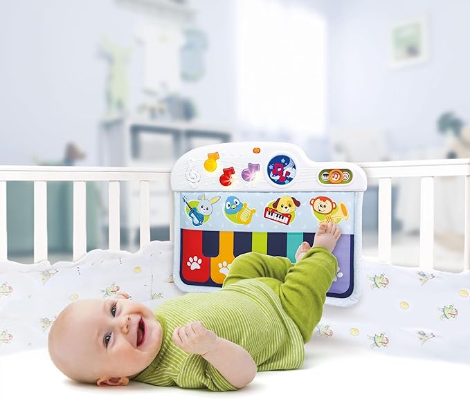 Winfun Animal Friends Infant Soft Crib Piano Musical Toy for Newborns (0+ Months) 3 Play Modes, 5 Colorful Keys & Animal Sounds, Tummy Time & Sit-Up Play, Promotes Sensory & Cognitive Development