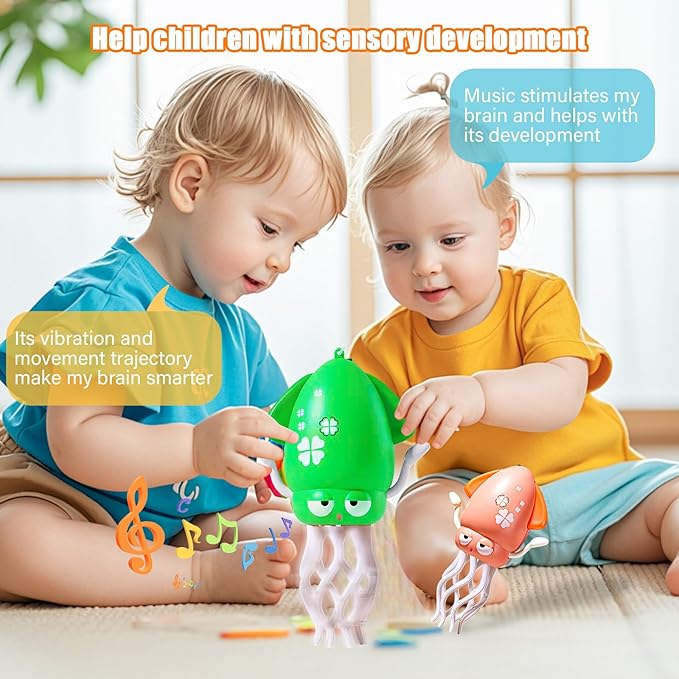 Dancing Octopus Toy Magic Electric Playful Tummy Time Toy, Auto Evasion Crawling Dancing Octopus with Fishing Rod for Baby Toddlers for 3 4 5 6 Year Old Kids Boy Girl Birthday Gifts (Pink)