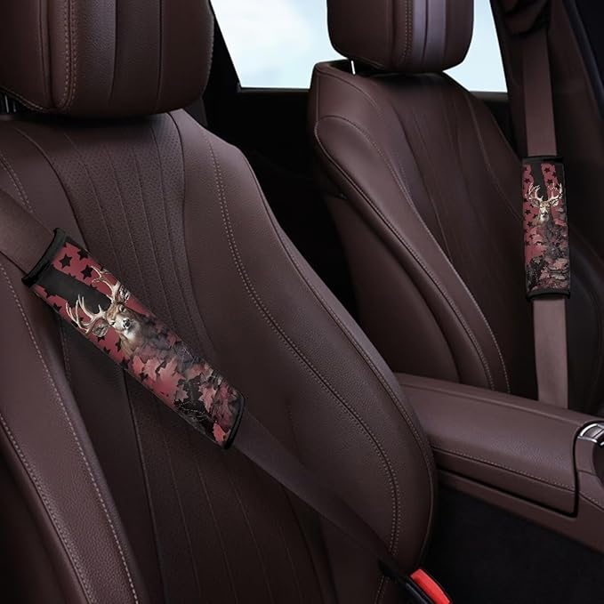 AFPANQZ Two Pack Car Seat Belt Cover for Women Mens Leaves and Deer Print Drivers Shoulder Protetion Car Seats Accessories Vehicle Auto Seatbelt Cushion Pads