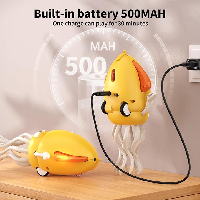 Electric Dancing Octopus Toy with Led Light and Music, Kids Electric Crawling Octopus Tummy Time Toys, Rechargeable Interactive Sensory Toy, for Christmas Birthday Gift(Yellow)