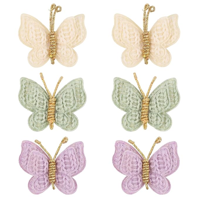 6pcs Yarn Butterfly Hair Bows Clips, Soft & Cute Knitted Wool Bow Barrettes for Baby Girls Anti-Slip Accessories for Thick & Thin Hair (3 Colors)