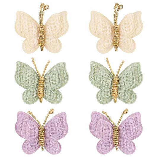 6pcs Yarn Butterfly Hair Bows Clips, Soft & Cute Knitted Wool Bow Barrettes for Baby Girls Anti-Slip Accessories for Thick & Thin Hair (3 Colors)