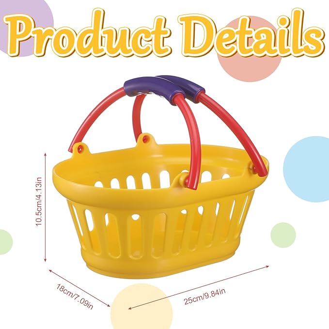 Reallnaive 6 Pack Plastic Small Baskets with Handle Bulk Colorful Picnic Shopping Stack of Baskets for Grocery Storage for Picnic Camping Easter Party Supplies