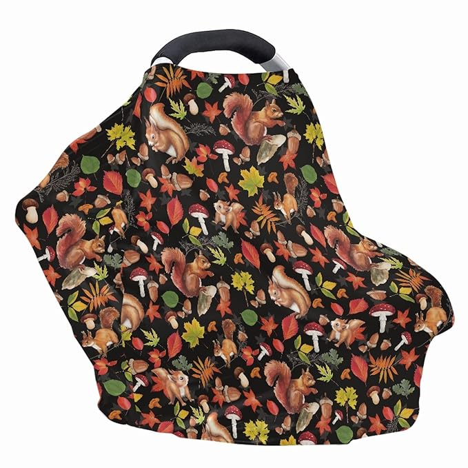Coldinair Fall Leaf and Squirrel Printed Nursing Cover for Mom Nut Pattern Nursing Scarf Breastfeeding Cover Ultra Soft Thanksgiving Day Mushroom Pattern Carseat Canopy Cover