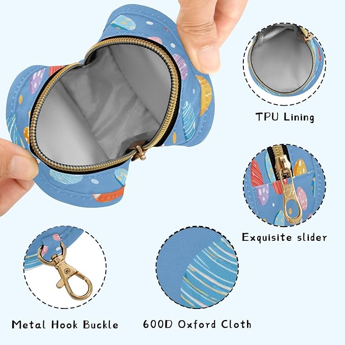 Pacifier Holder with Clip Pacifier Case for Diaper Bag Round Baby Pacifier Pouch Box Bag Portable Blue Polka Dot Easter Egg