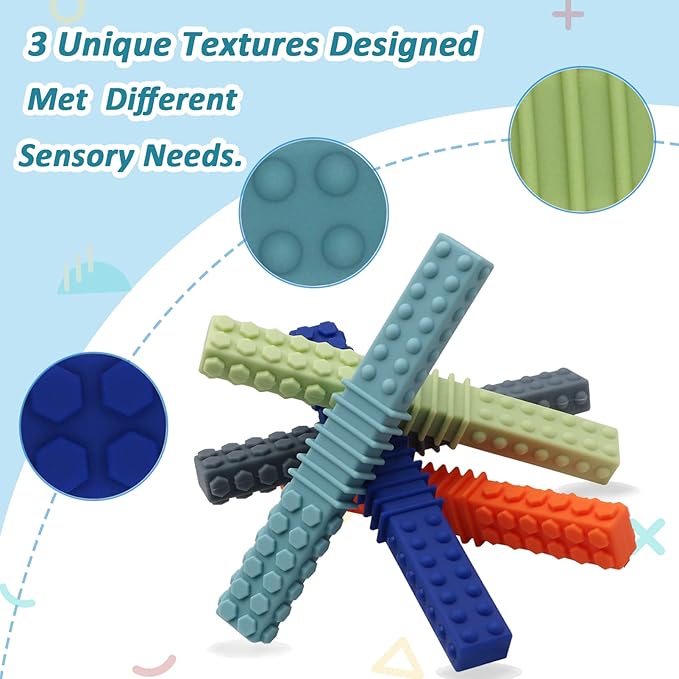 Sensory Chewy Toys for Autistic Children, 5 Pack Silicone Chew Tube Teething Sticks Toys for Autism, ADHD, SPD, Chewies with Special Needs, Oral Motor Chewy Tool for Sensory Kids Chewer (Colorful B)