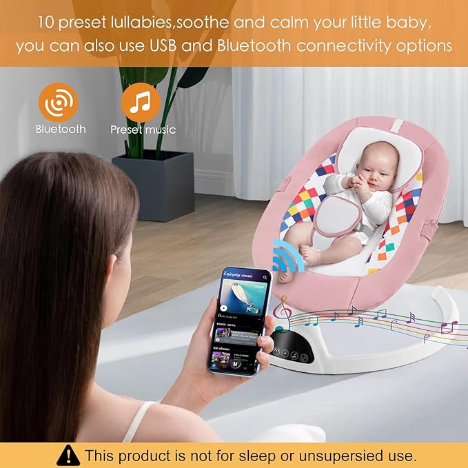 Soobaby Baby Swing for Infants,Electric Swing for Babies,Portable Swing for Baby Boy Girl,Remote Control Indoor Baby Rocker with 5 Sway Speeds,Music and Bluetooth,Light Pink