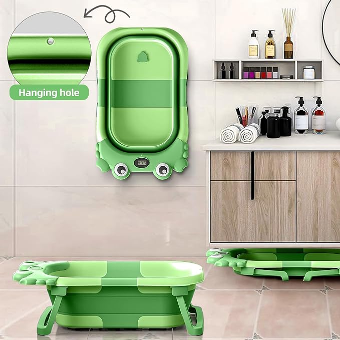 Collapsible Baby Bathtub for Newborns to Toddler with Real-time Temp Monitor & Floating Cushion,Portable Travel Tub for 0-36 Month, Foldable Baby Bath Tub for Infants(Vivid Green)