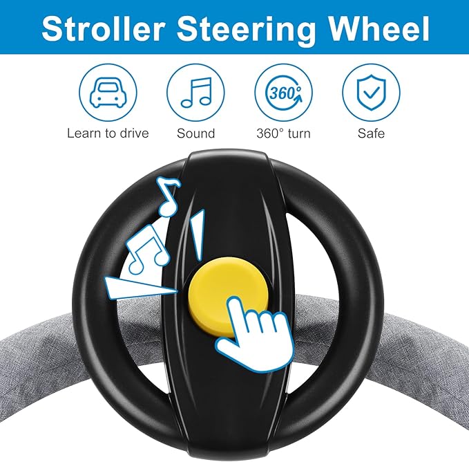 Accmor Stroller Steering Wheel Toy, Simulated Steering Wheel for Stroller Shopping Carts Cart Universal Detachable Pretend Driving Funny Toy Attachment